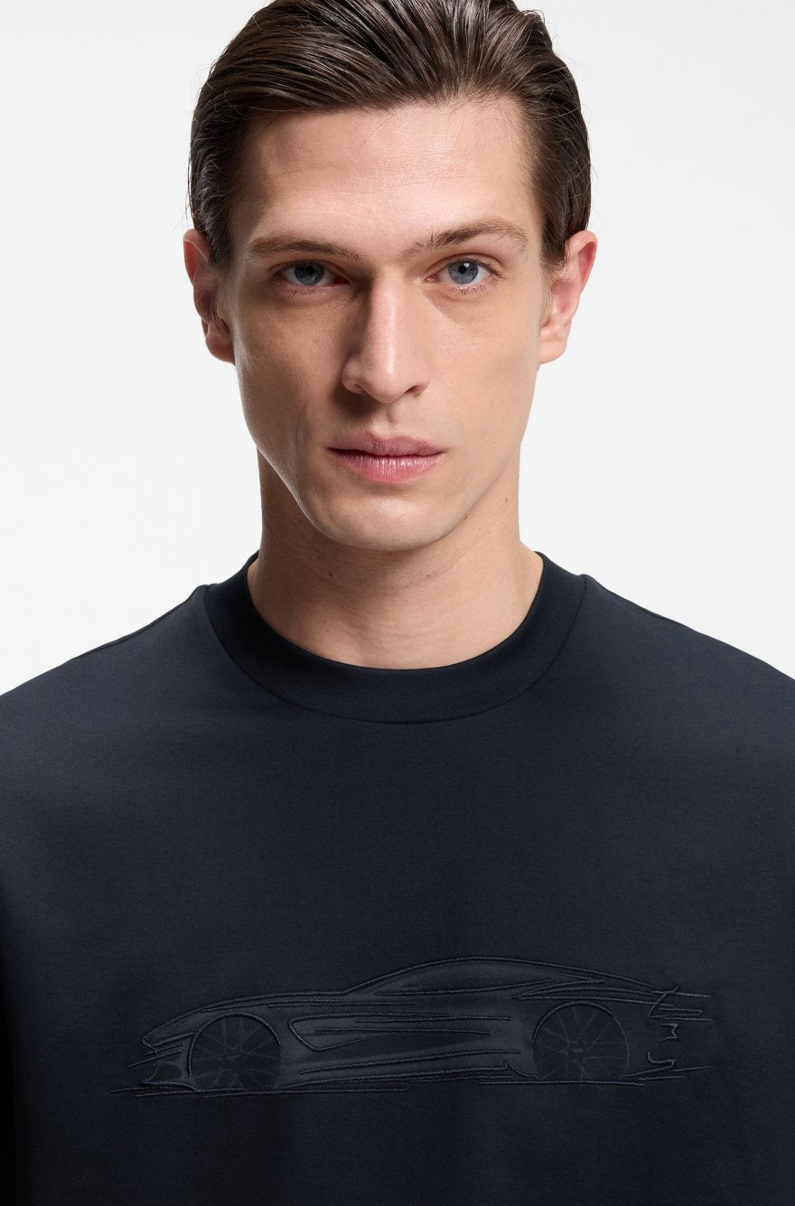 BOSS X ASTON MARTIN MERCERISED-COTTON T-SHIRT WITH CAR ARTWORK black