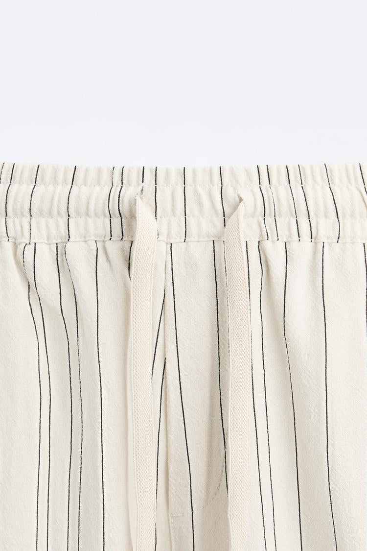 Zara Viscose- Linen Bermuda Short Striped Off White