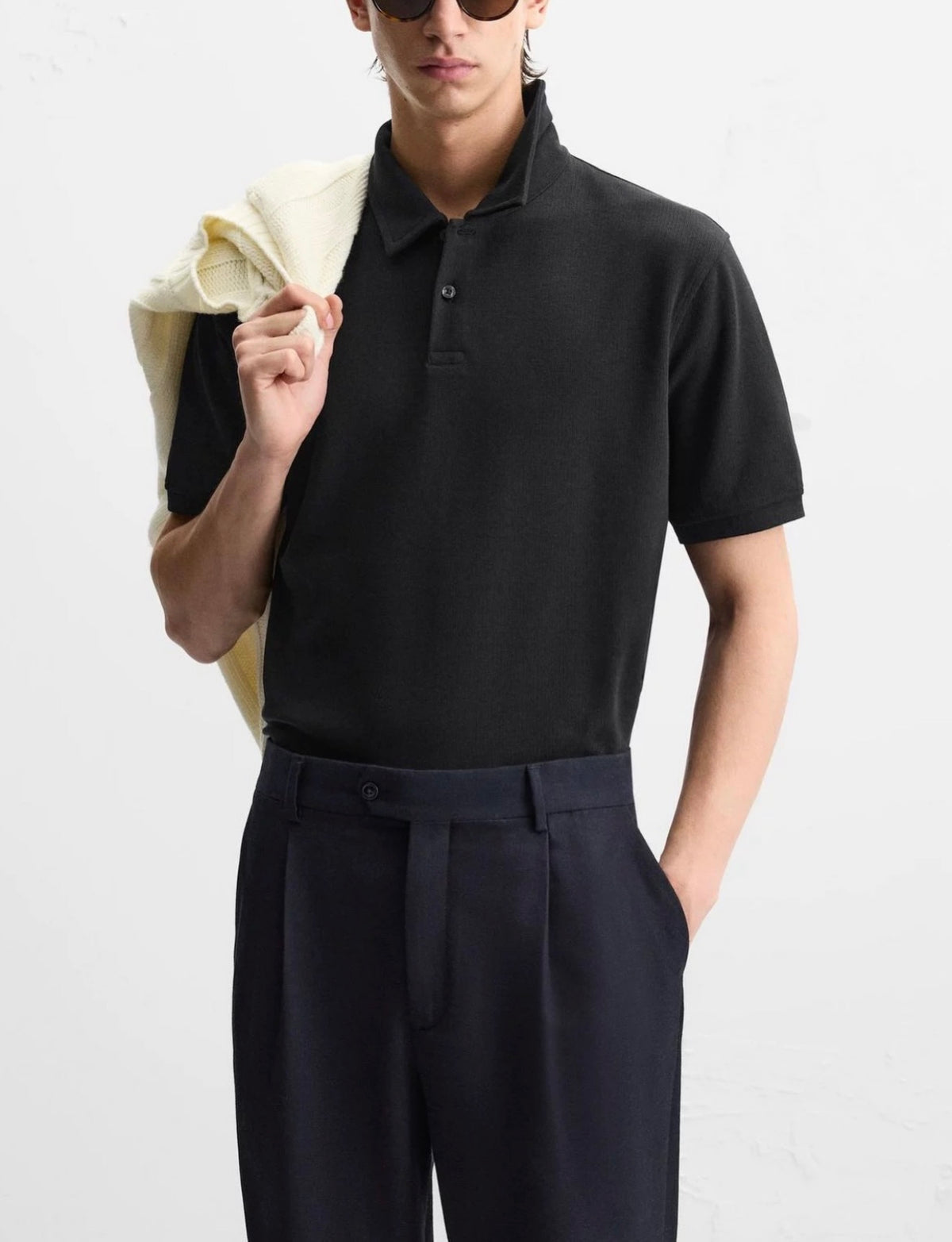 Zara knitted polo T shirt black