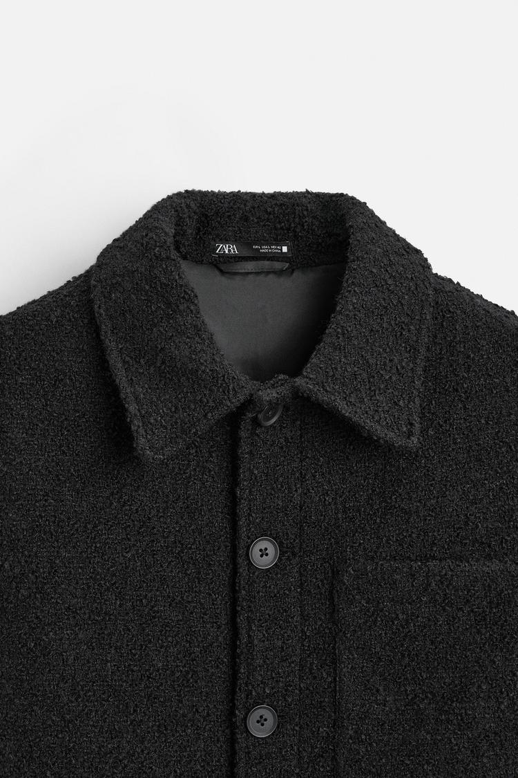 Zara bouclé jacket with patch pockets.