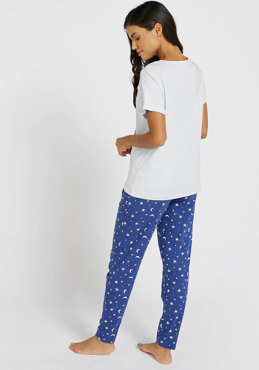 PCI cotton pajama pants set with short-sleeve T-shirt and prints