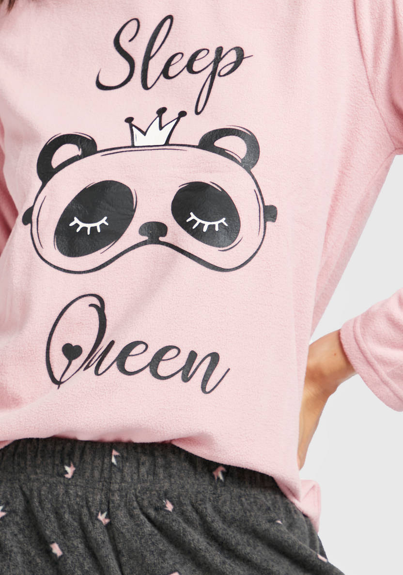 Graphic Print Long Sleeves T-shirt and All-Over Printed Pyjamas Set