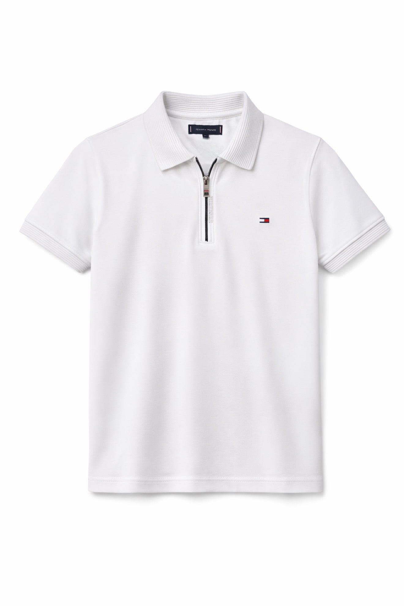 TOMMY HILFIGER SLIM FIT POLO TSHIRT HALF ZIPPER WHITE