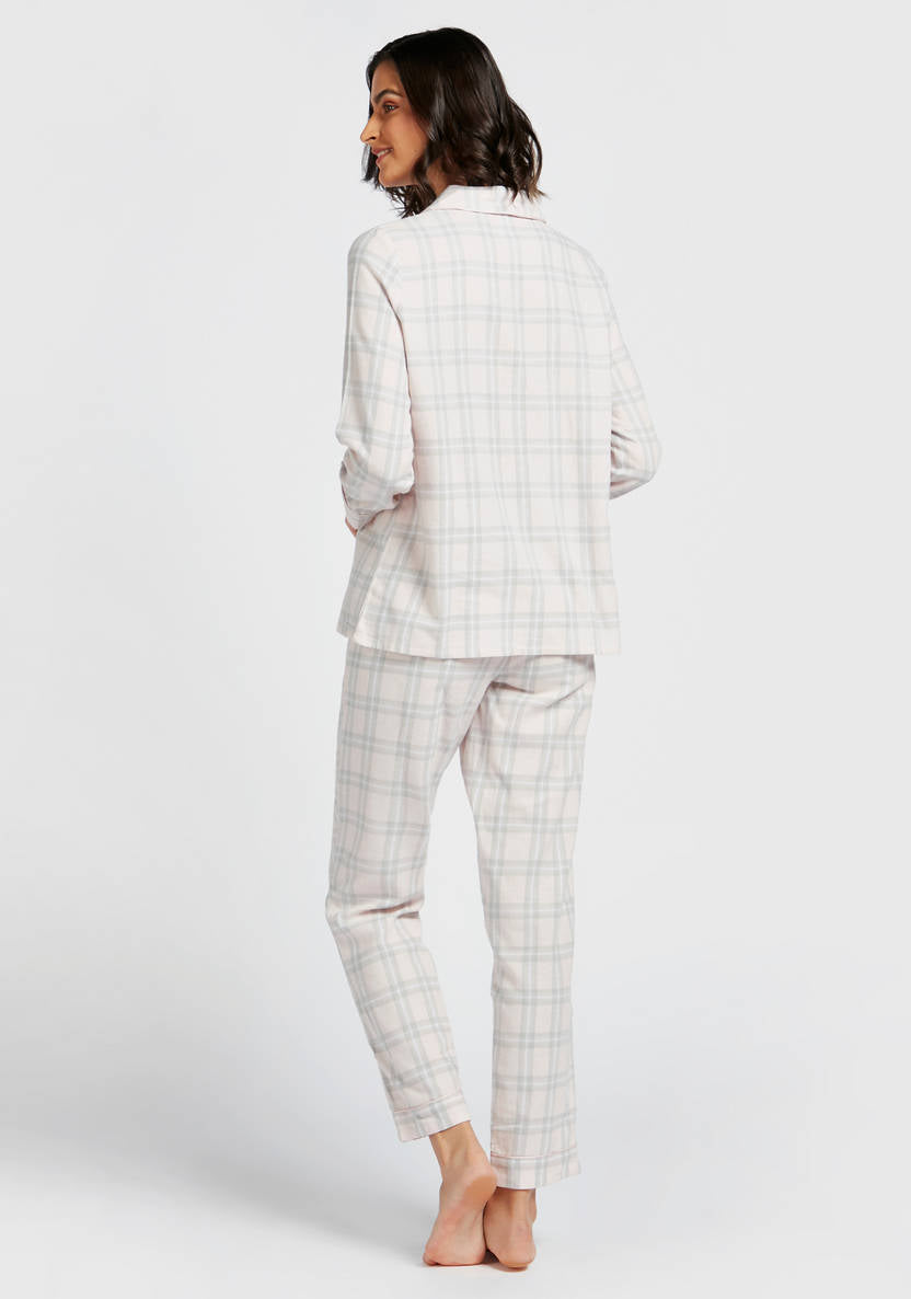 Checked Long Sleeves Sleepshirt and Pyjama Set