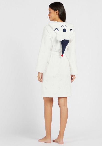 Textured Robe with Long Sleeves and Hood Style