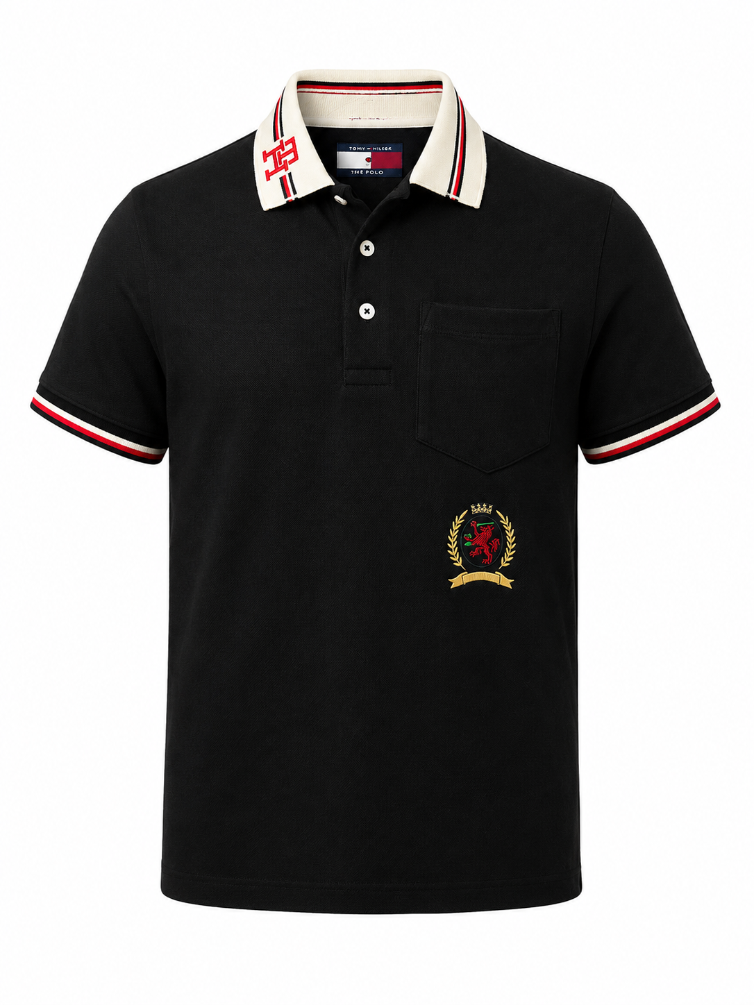 Tommy Hilfiger polo shirt features a contrast collar with signature stripe Midnight navy regular fit
