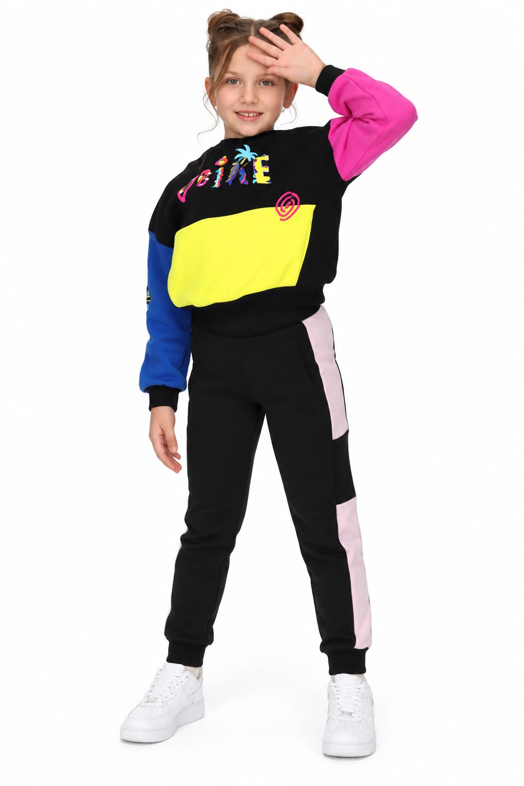 Girls Colorblock Printed Hoodie – Multicolor