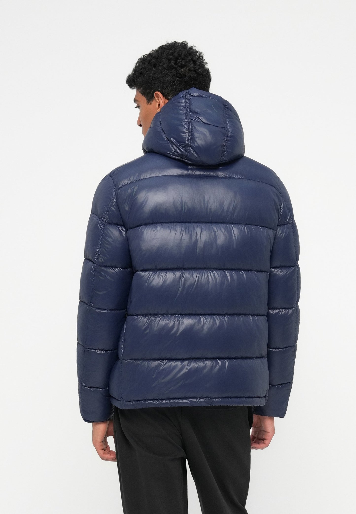 KARL LAGERFELD IKON HOODED PUFFER JACKET NAVY Removable hoodie