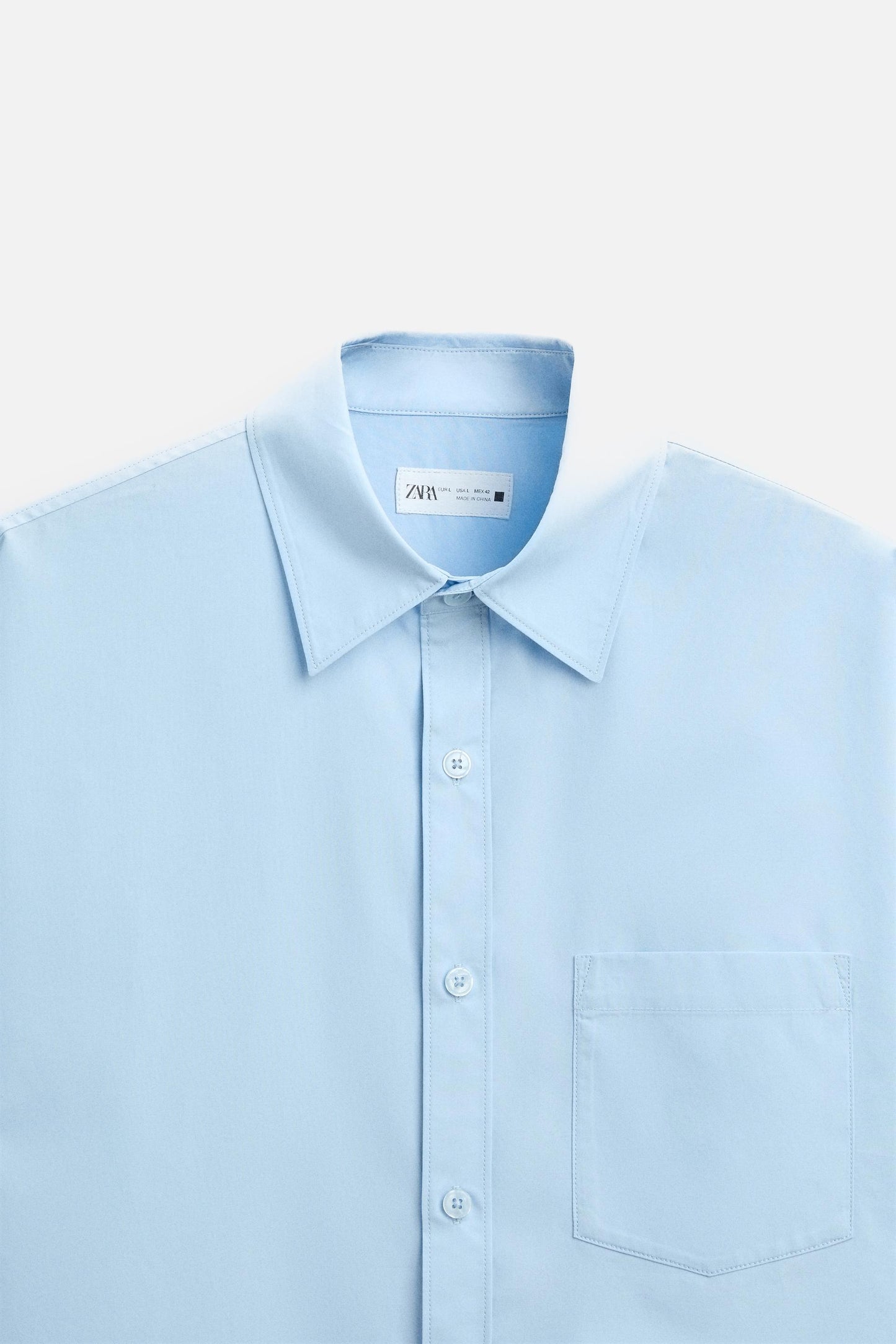 Zara relaxed Pocket poplin shirt baby blue FIT BIGGER