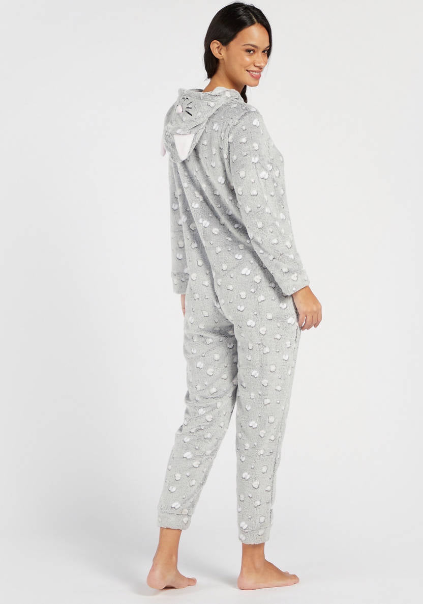 Plush Hooded Neck Onesie with Long Sleeves