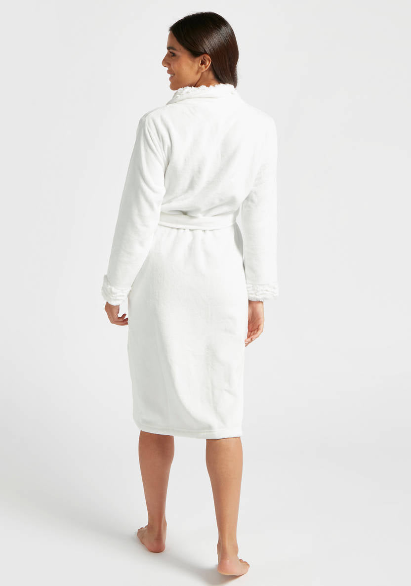 Textured Robe with Long Sleeves and Hood Style
