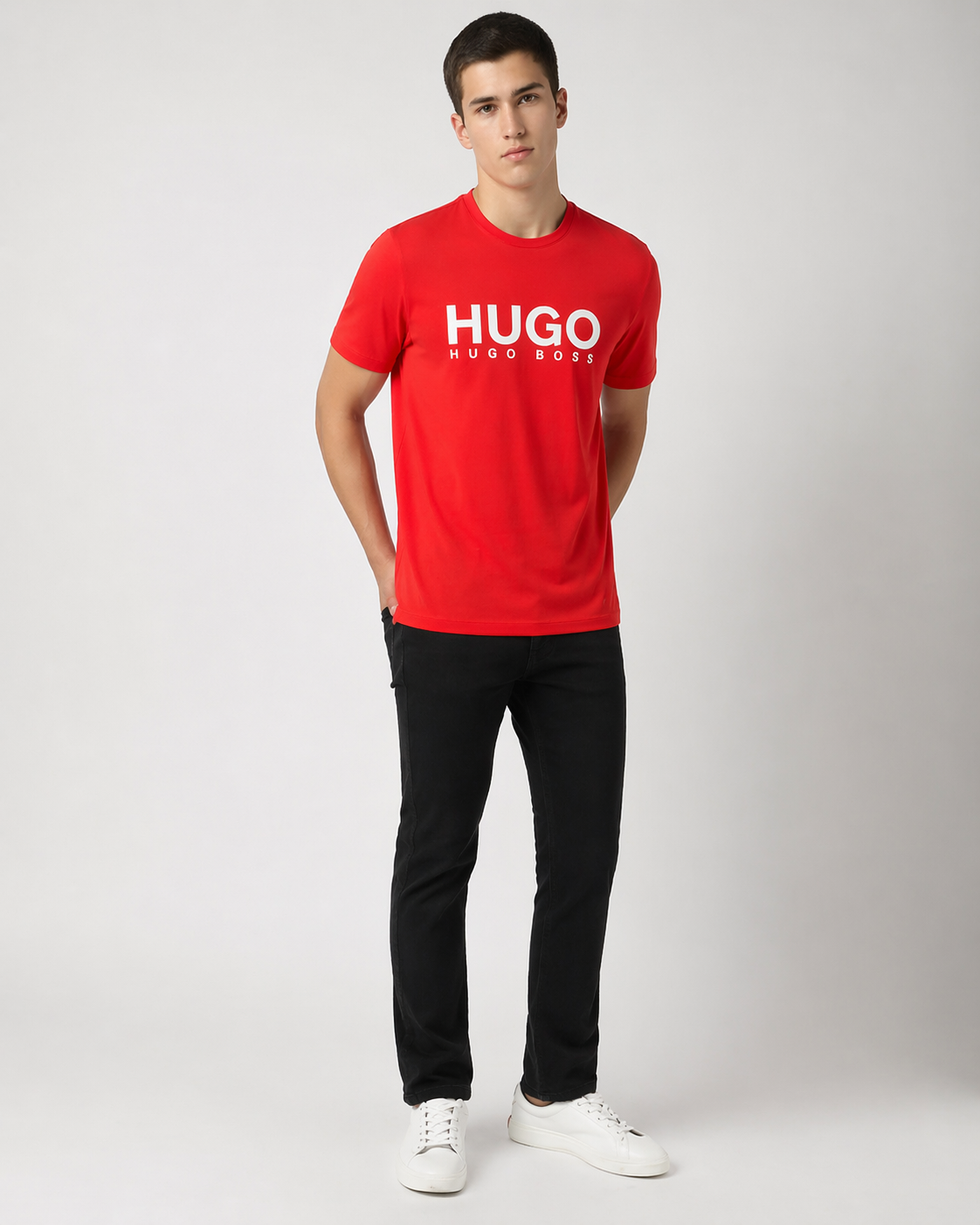 HUGO WHITE BG DBL LOGO TSHIRT RED