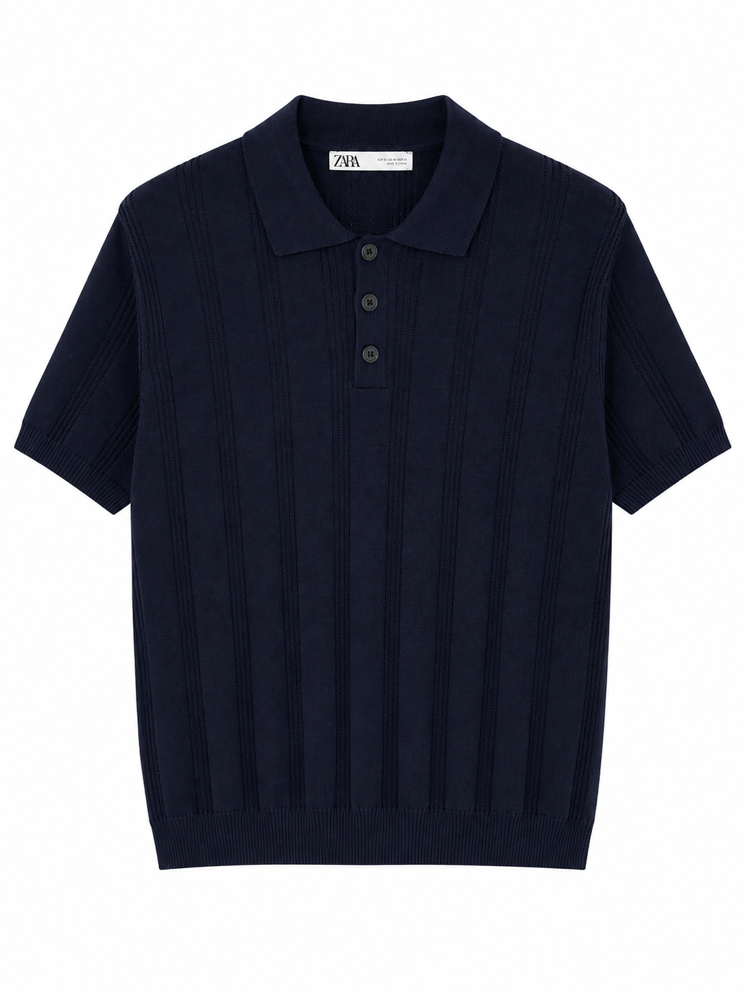 ZARA Navy Textured Knit Polo Shirt