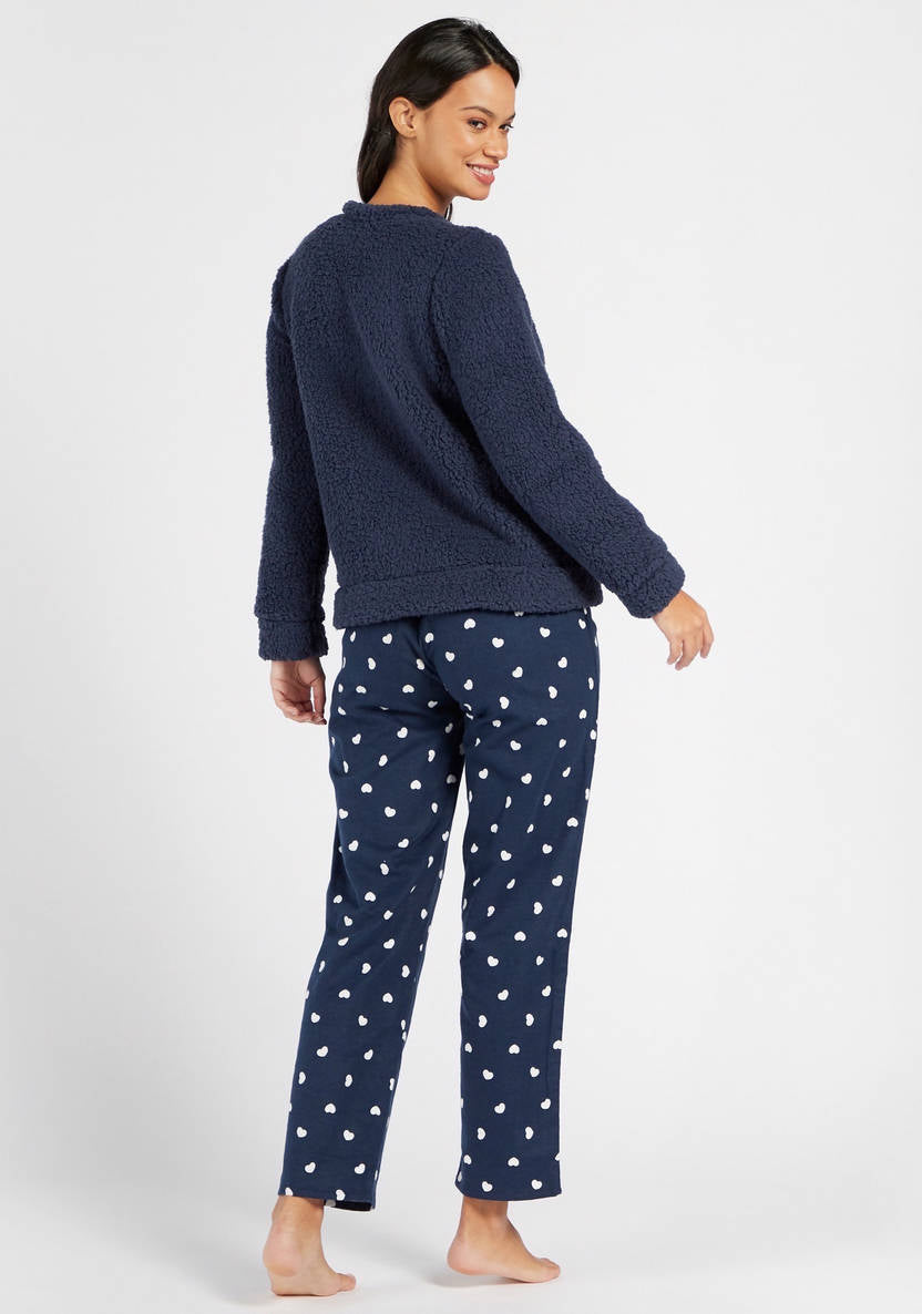 Textured Sweatshirt and All-Over Print Pyjama set