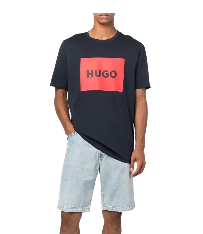 HUGO SQR RED LOGO TSHIRT NAVY