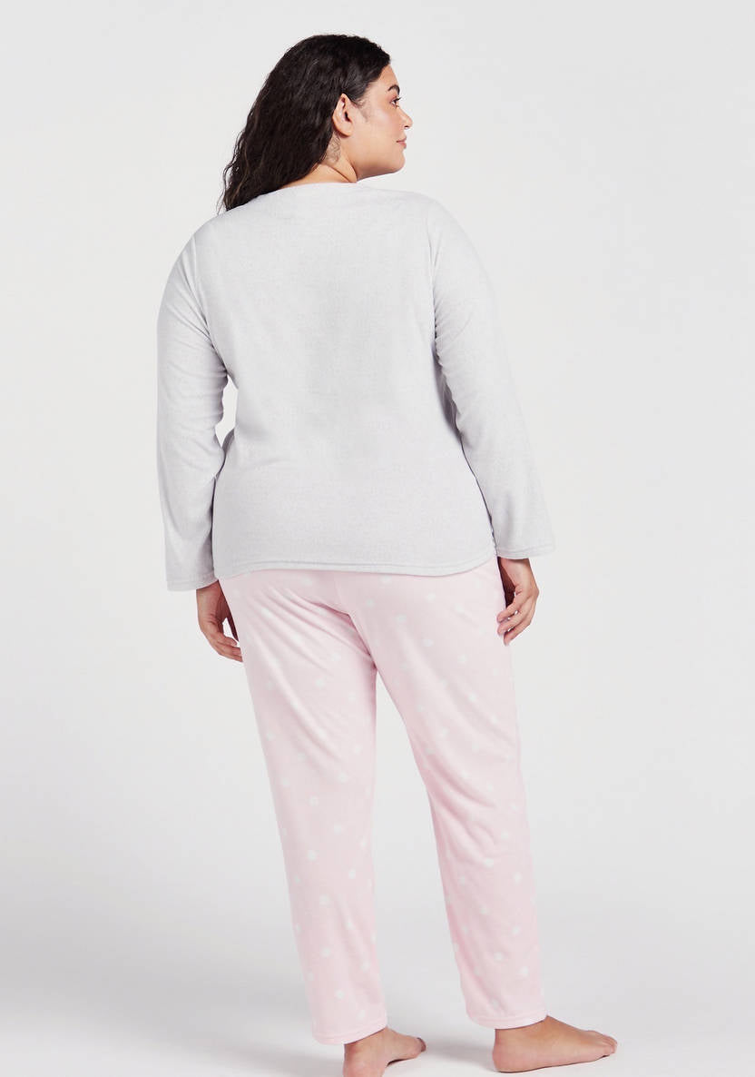 Long-sleeve graphic-print T-shirt and printed pajama pants – two-piece set