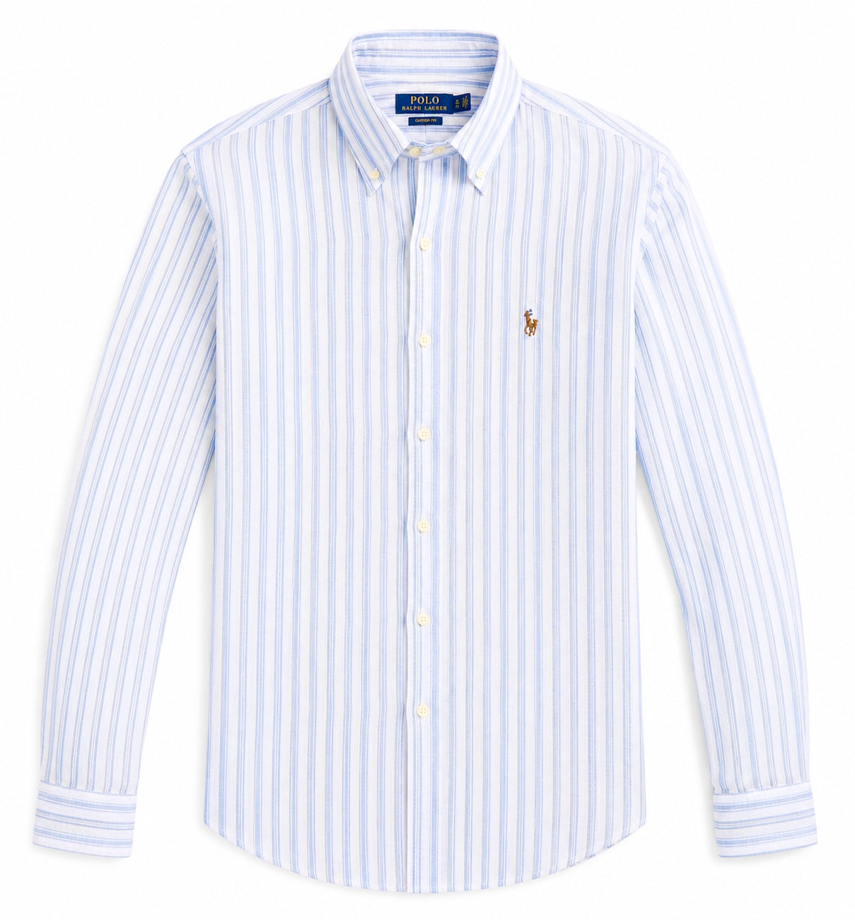 Polo Ralph Lauren full striped linen button-down shirt custom fit babyblue