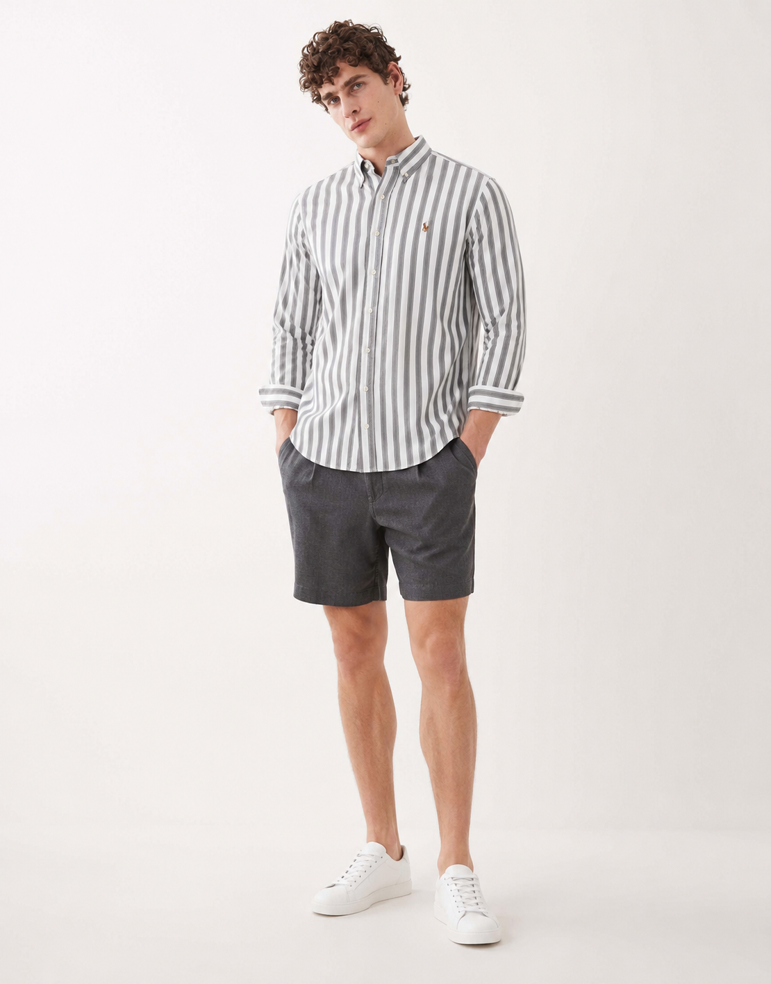 Polo Ralph Lauren striped linen button-down shirt custom fit dark gray