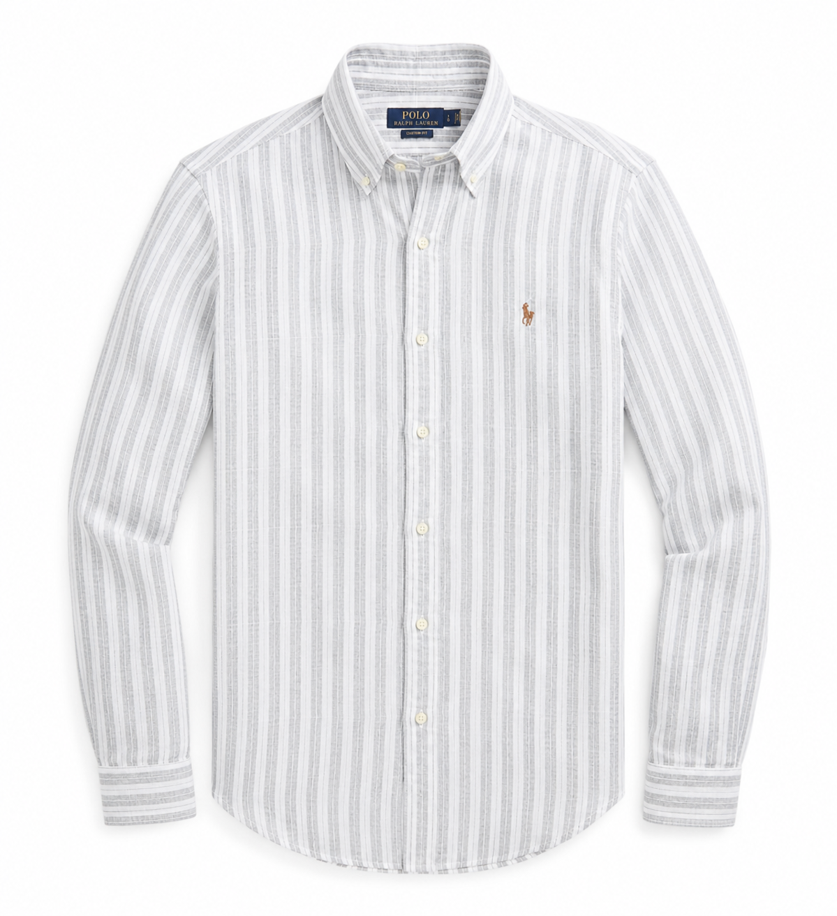 Polo Ralph Lauren full striped linen button-down shirt custom fit light gray