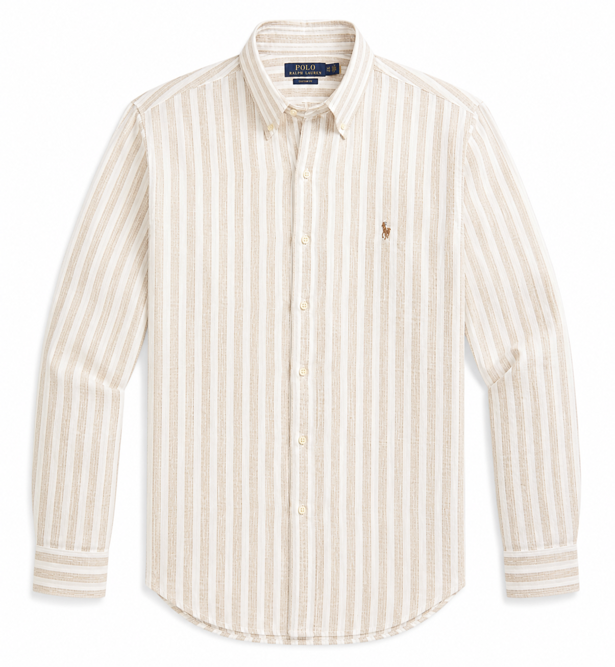 Polo Ralph Lauren full striped linen button-down shirt custom fit beige