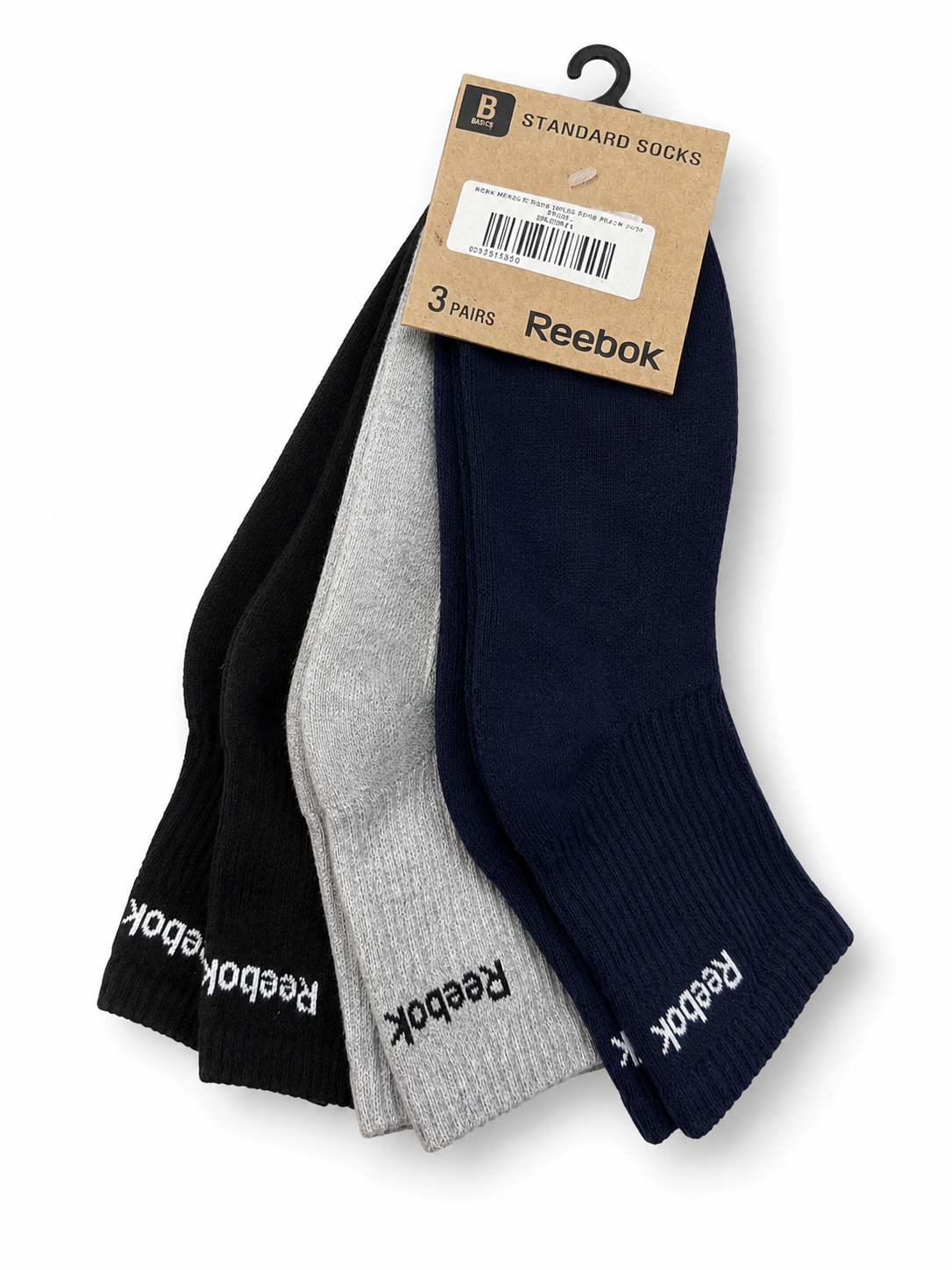 Reebok boys crew socks standard 3 pairs black/navy / gray foot length 18 cm
