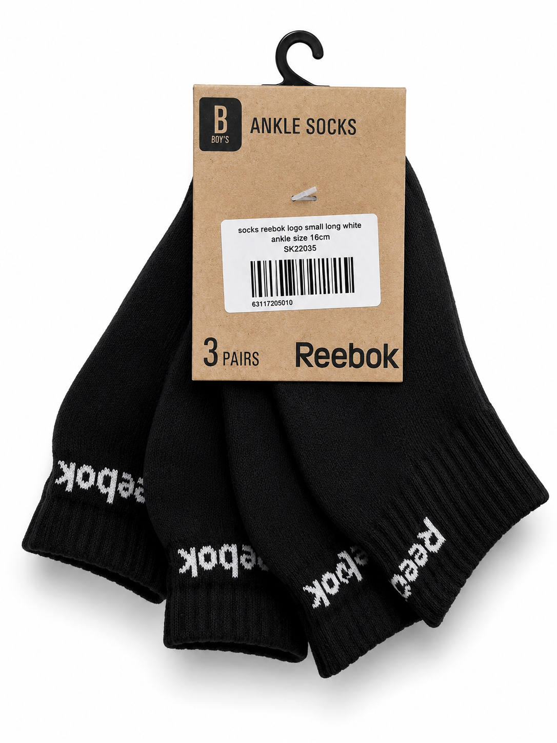 Reebok 3 pairs black ankle foot lenght 16 cm (shoes size 26-27 )