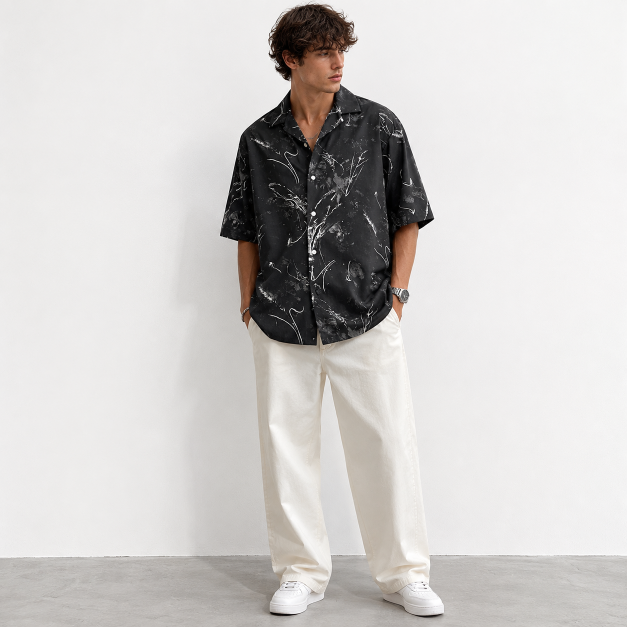 ABSTRACT PRINT STRETCH SHIRT