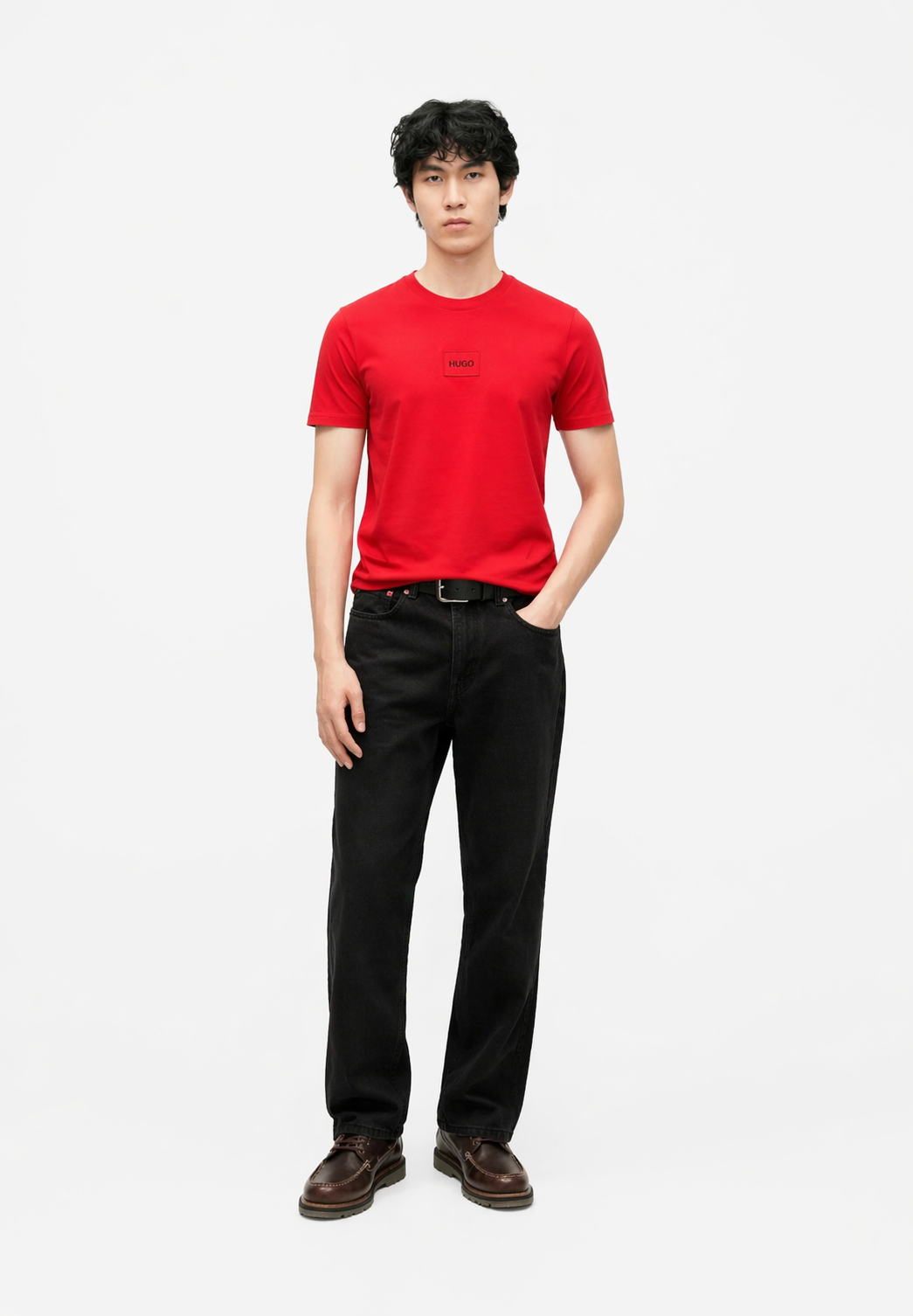 HUGO SML SQR LOGO RED TSHIRT