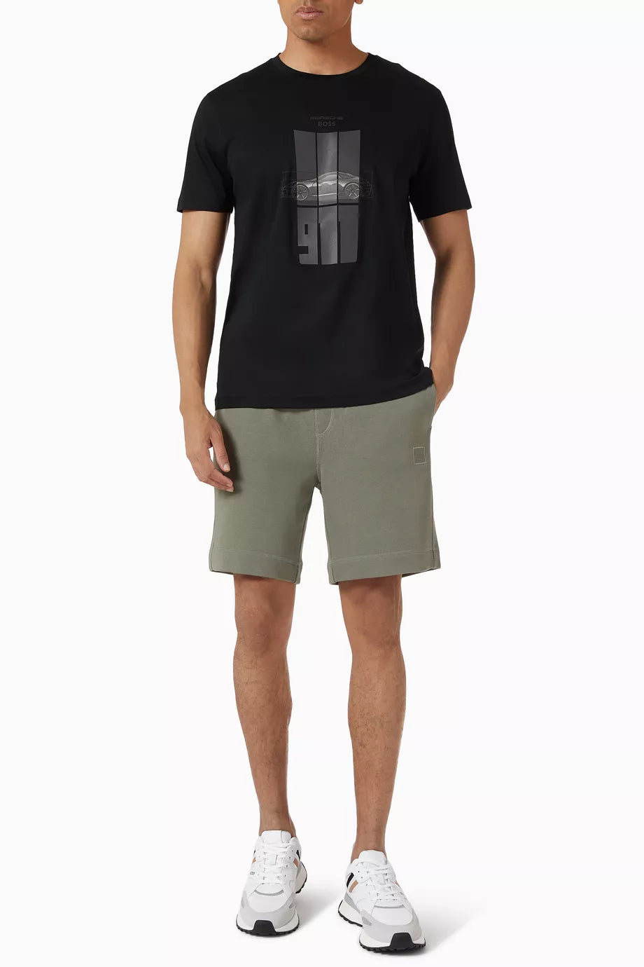 PORSCHE X BOSS T-SHIRT IN MERCERIZED COTTON WITH REFLECTIVE GRAPHIC PRINT