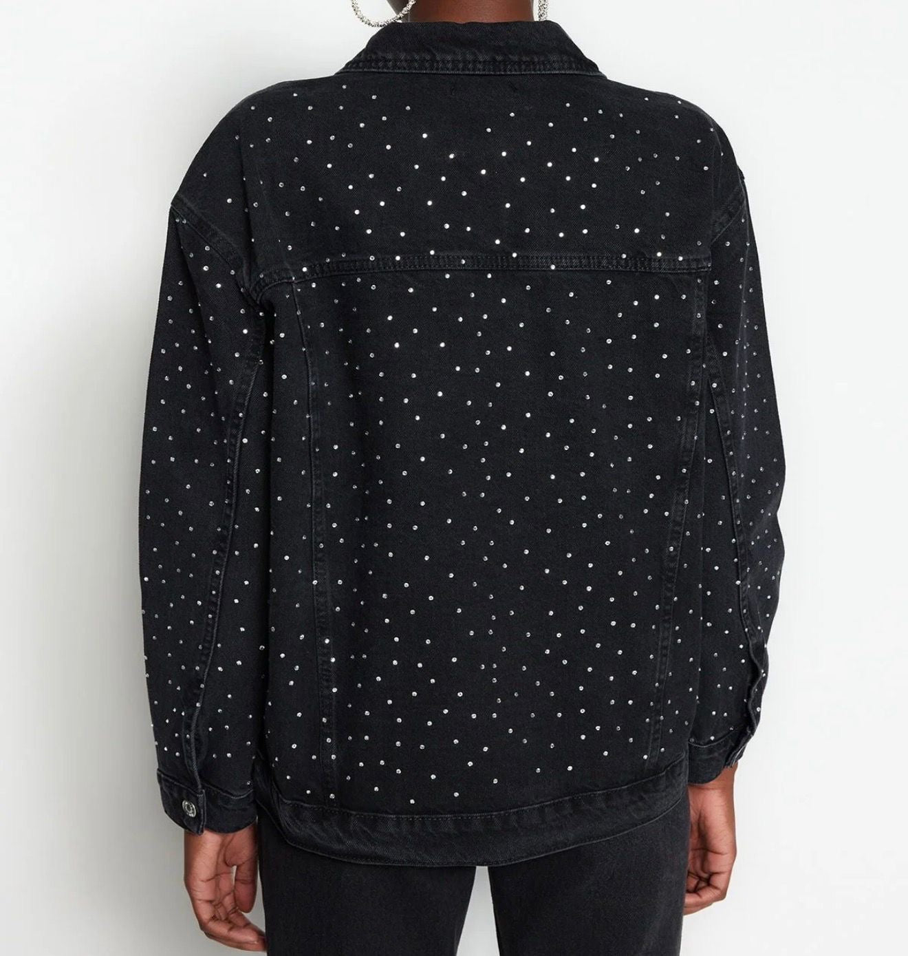 TRENDYOL COLLECTION BLACK JEWELLED OVERSIZE DENIM JACKET