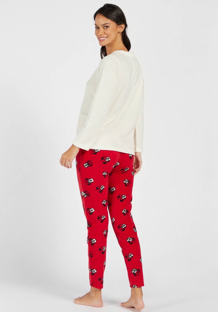 Minnie Mouse Print T-shirt and All-Over Printed Pyjamas Set