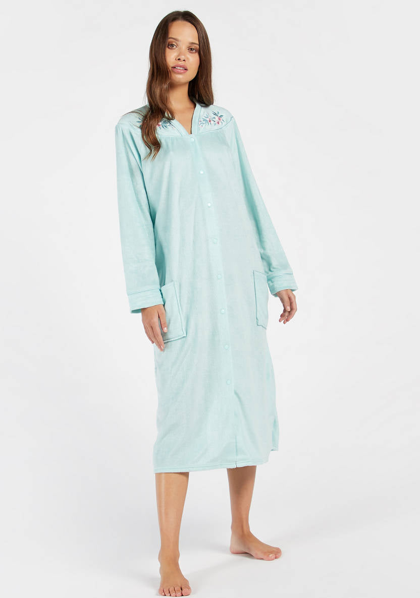 Embroidered long-sleeve nightshirt with pockets from the Cozy Collection
