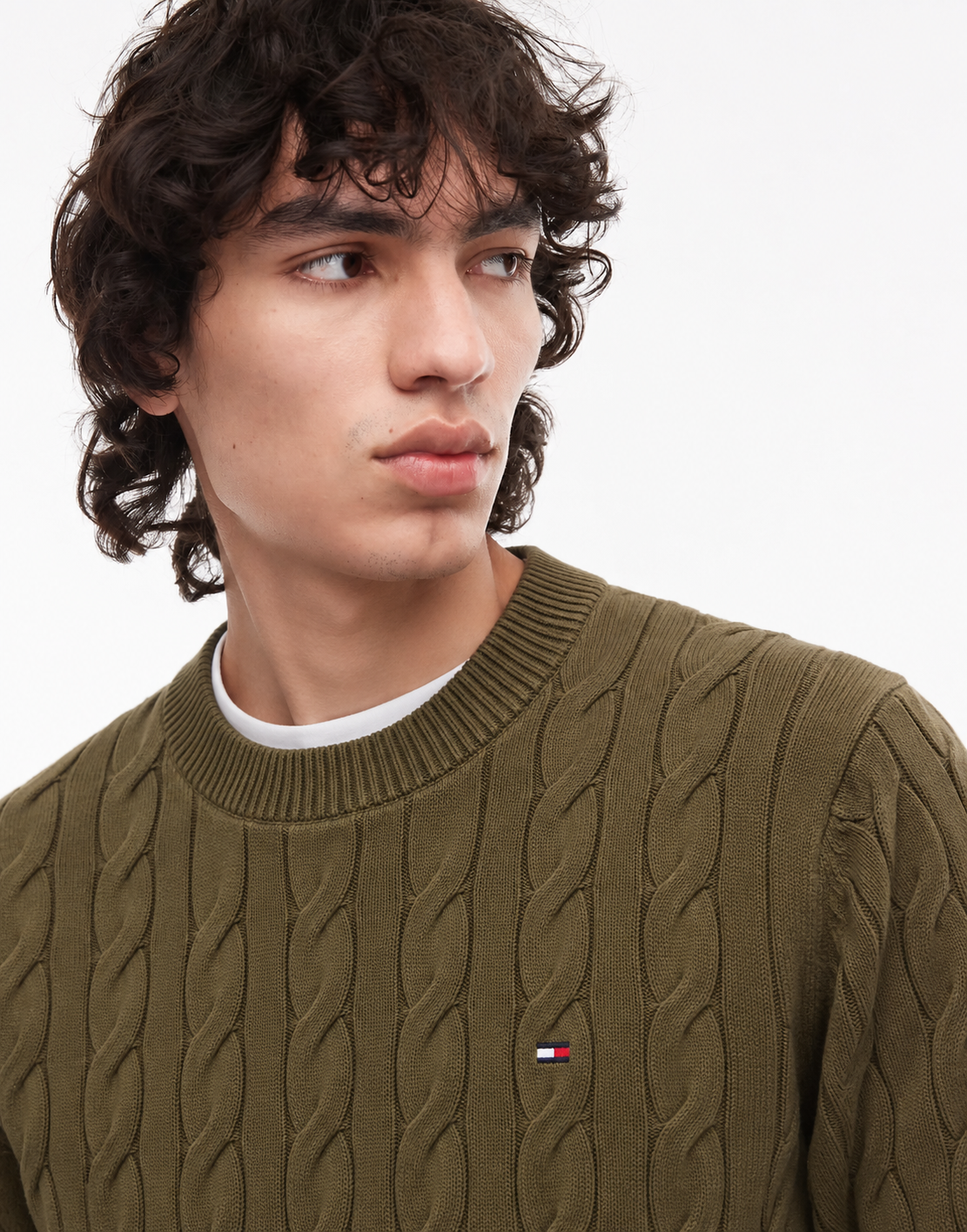 Tommy Hilfiger cable pullover crew neck olive