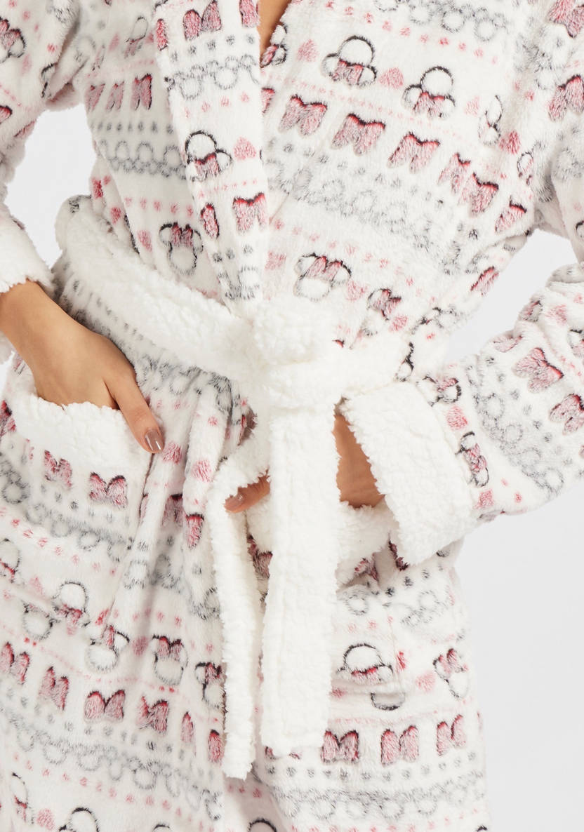 Minnie Mouse Print Hooded Robe with Pockets