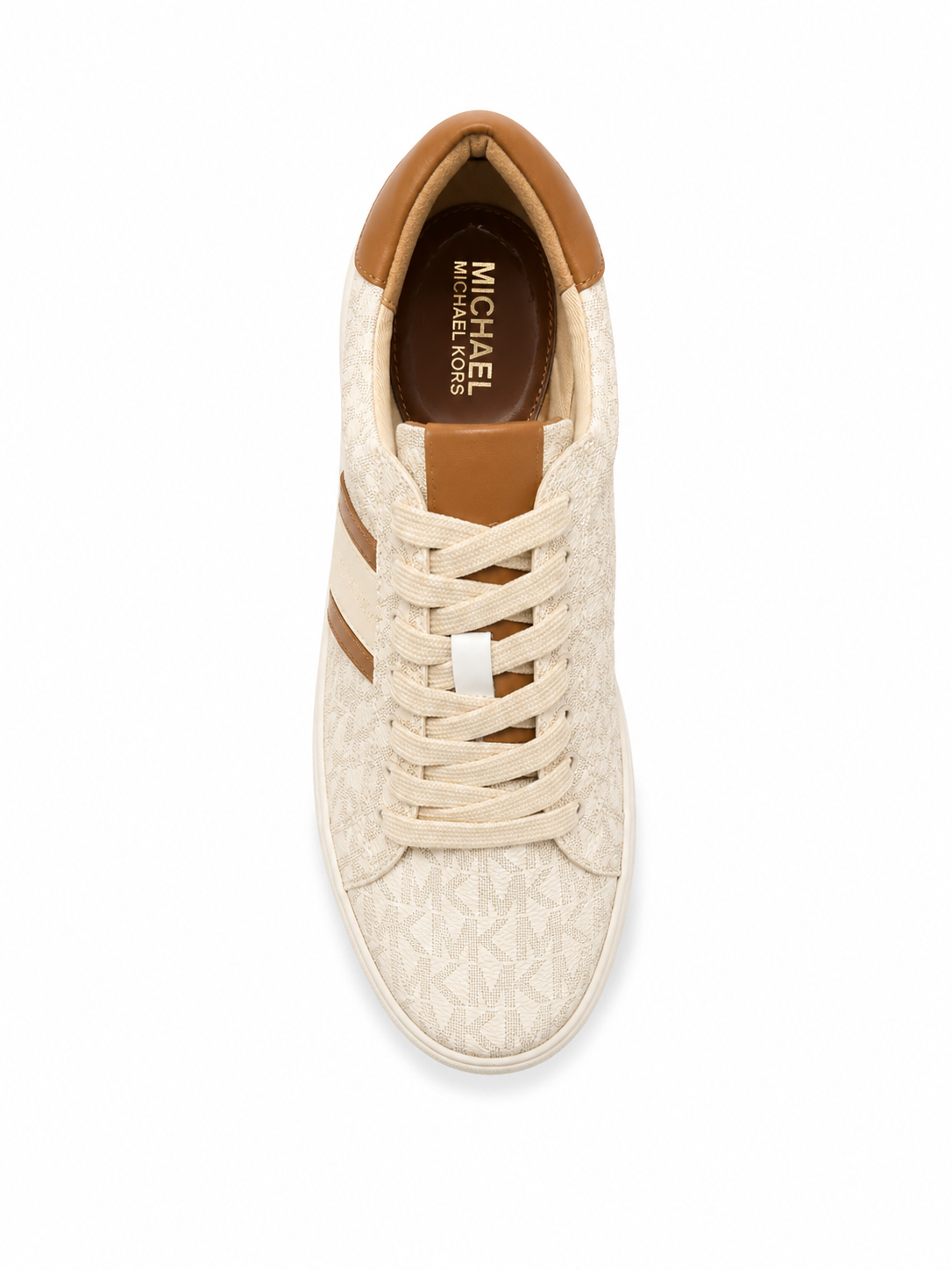 Michael Kors Monogram Lace-Up Sneakers – Cream/Brown