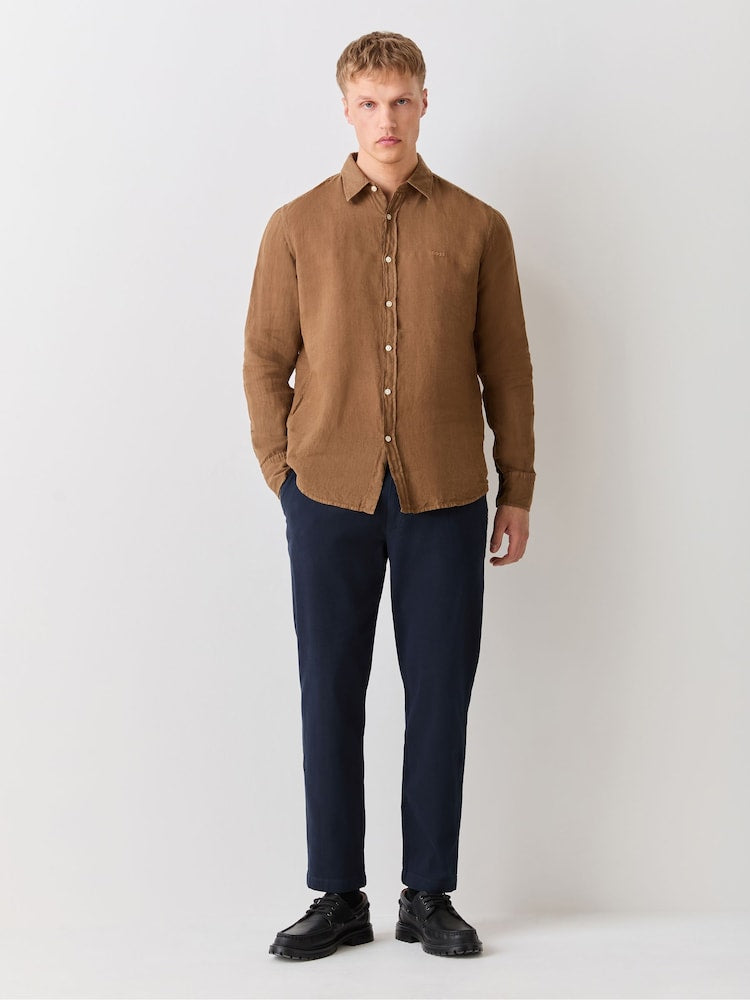 BOSS Brown Relegant  Slim Fit 100% Linen Shirt
