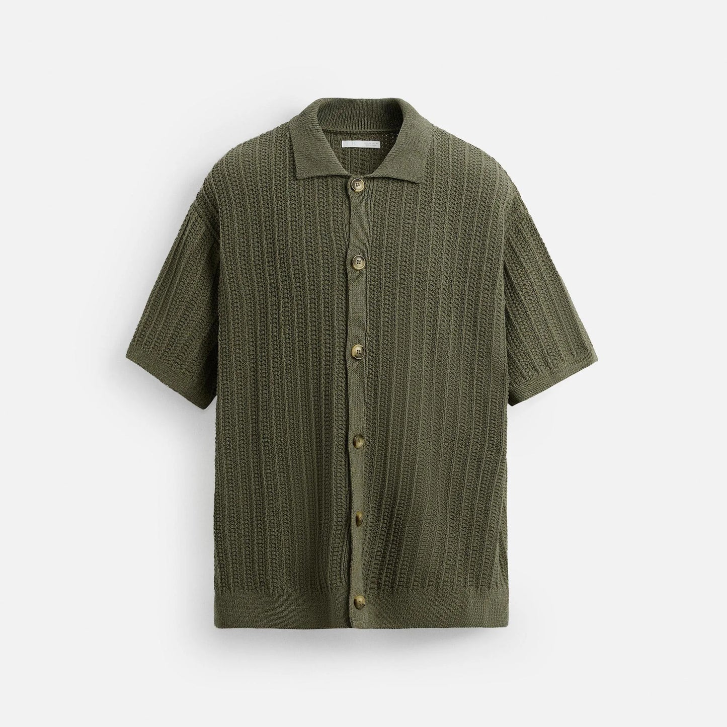 "Zara TEXTURED KNIT SHIRT olive Tricot