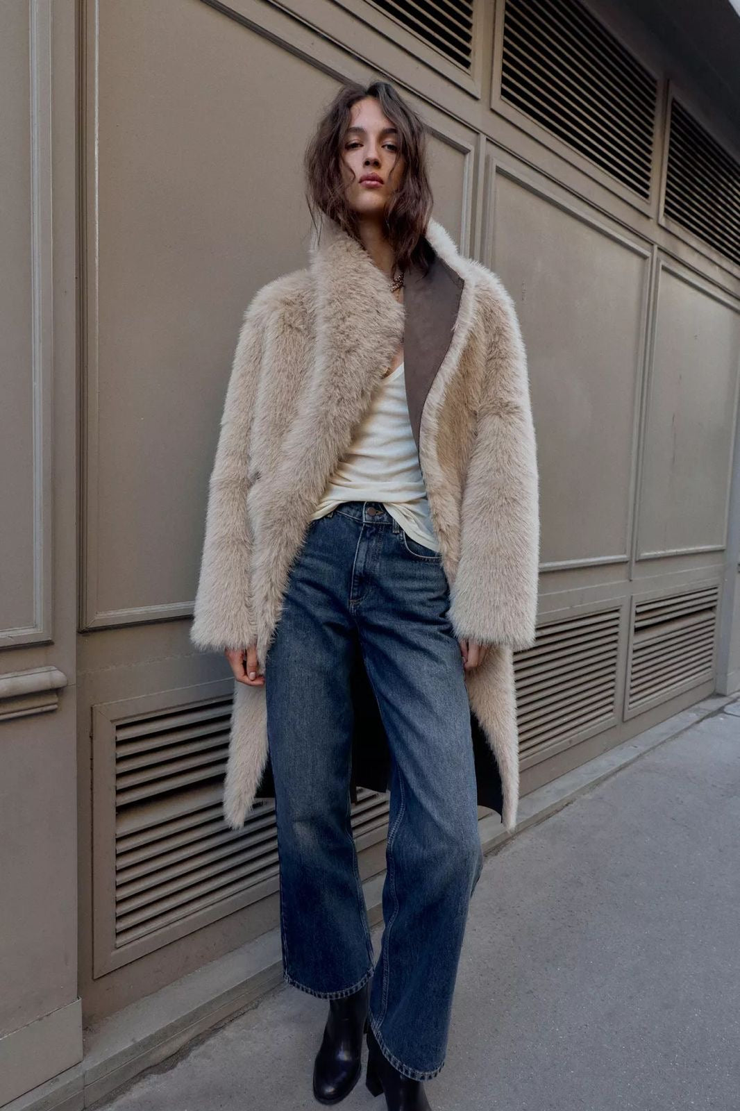 Zara REVERSIBLE DOUBLE-FACED FAUX FUR COAT