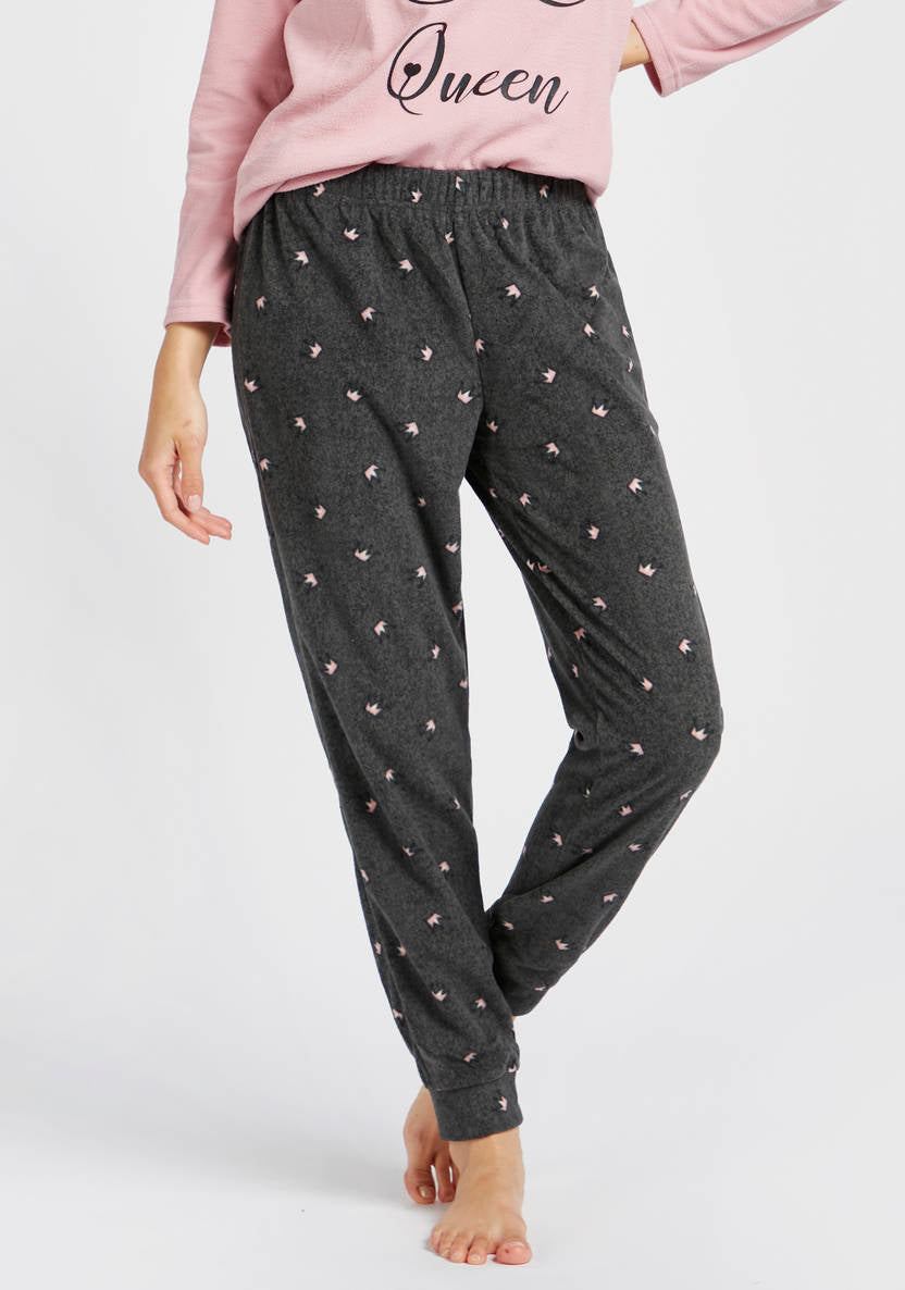 Graphic Print Long Sleeves T-shirt and All-Over Printed Pyjamas Set