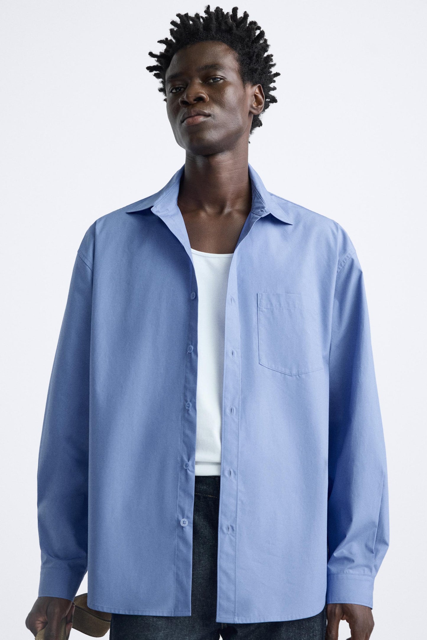 Zara relaxed Pocket poplin shirt blue FIT BIGGER