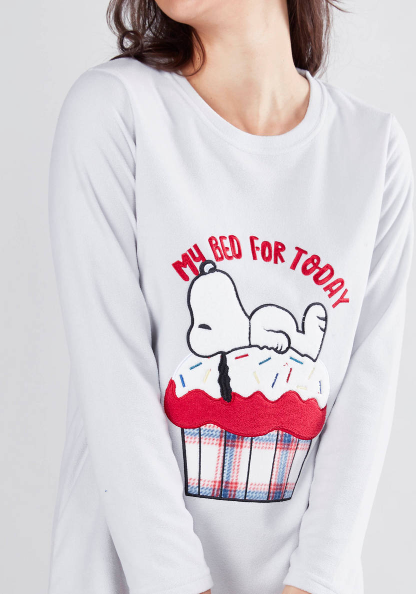 Cozy Collection Printed Sleep Dress with Round Neck and Long Sleeves