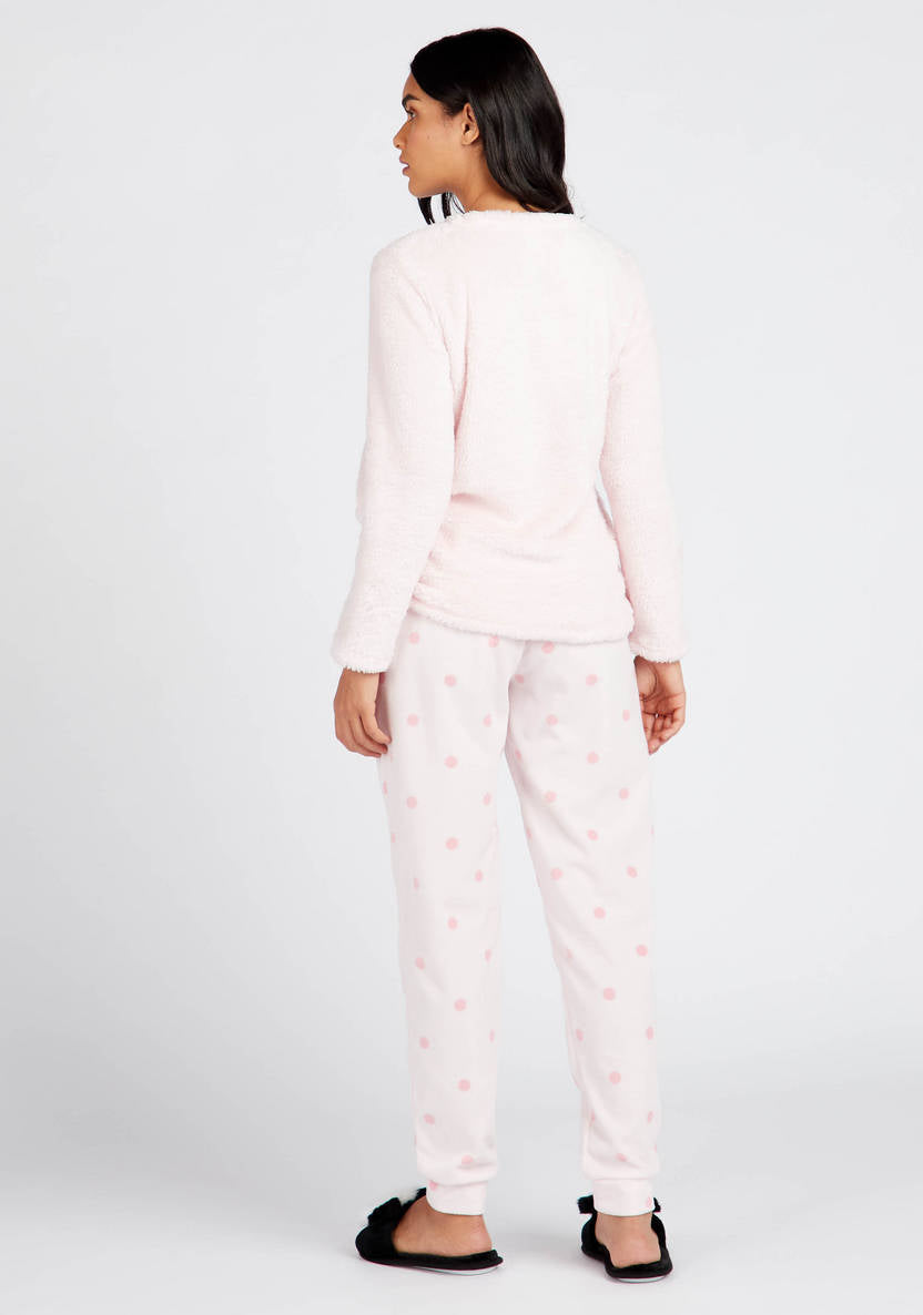 Cozy Collection Textured T-shirt and Full Length Pyjama Set