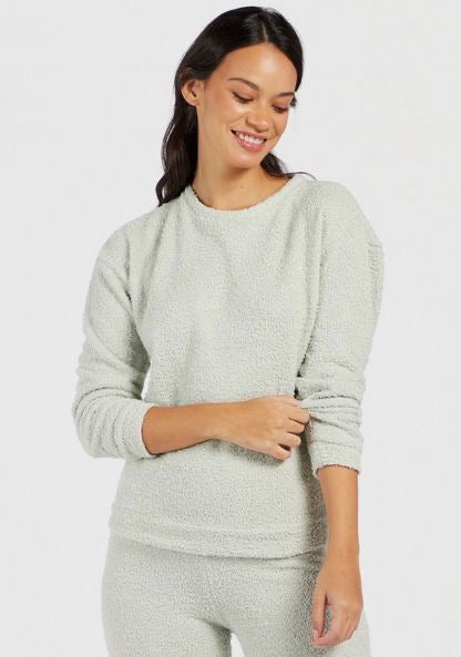 Textured Round Neck Sweatshirt and Full-Length Pyjama Set