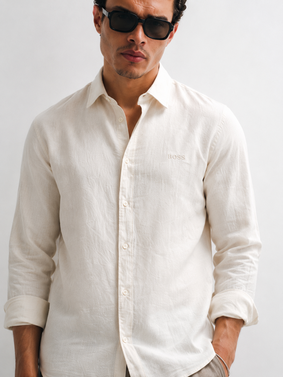 BOSS offwhite Relegant  Slim Fit 100% Linen Shirt