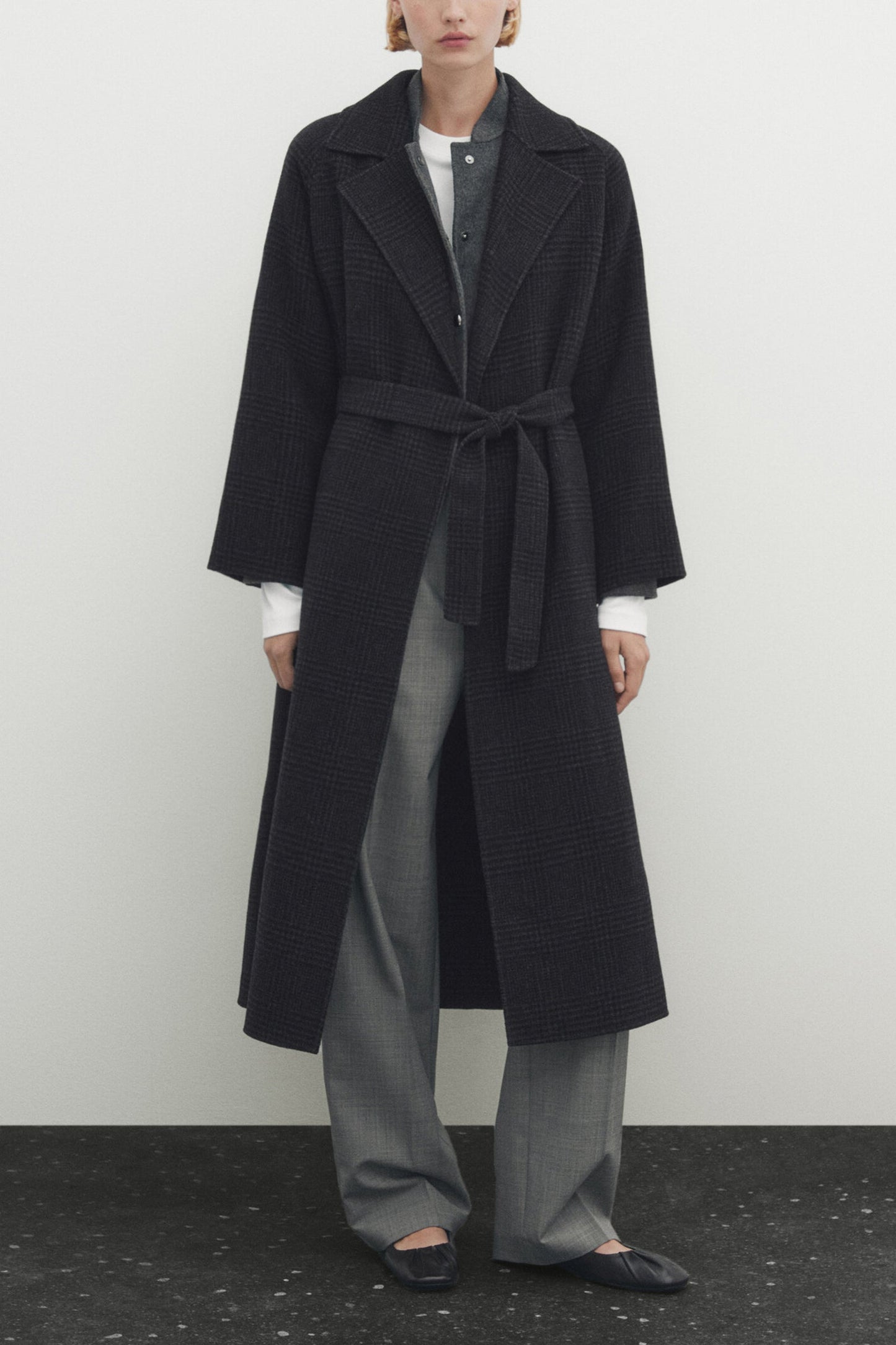 Massimo dutti Long Wool Blend Check Robe