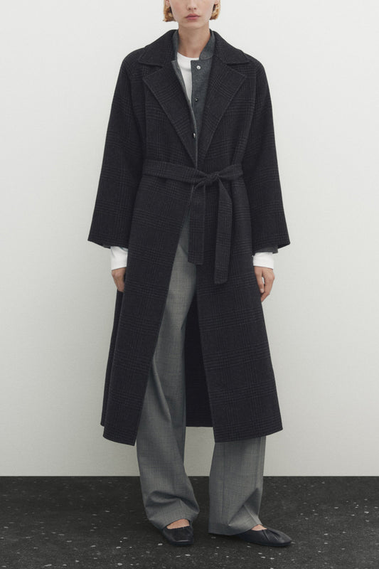 Massimo dutti Long Wool Blend Check Robe