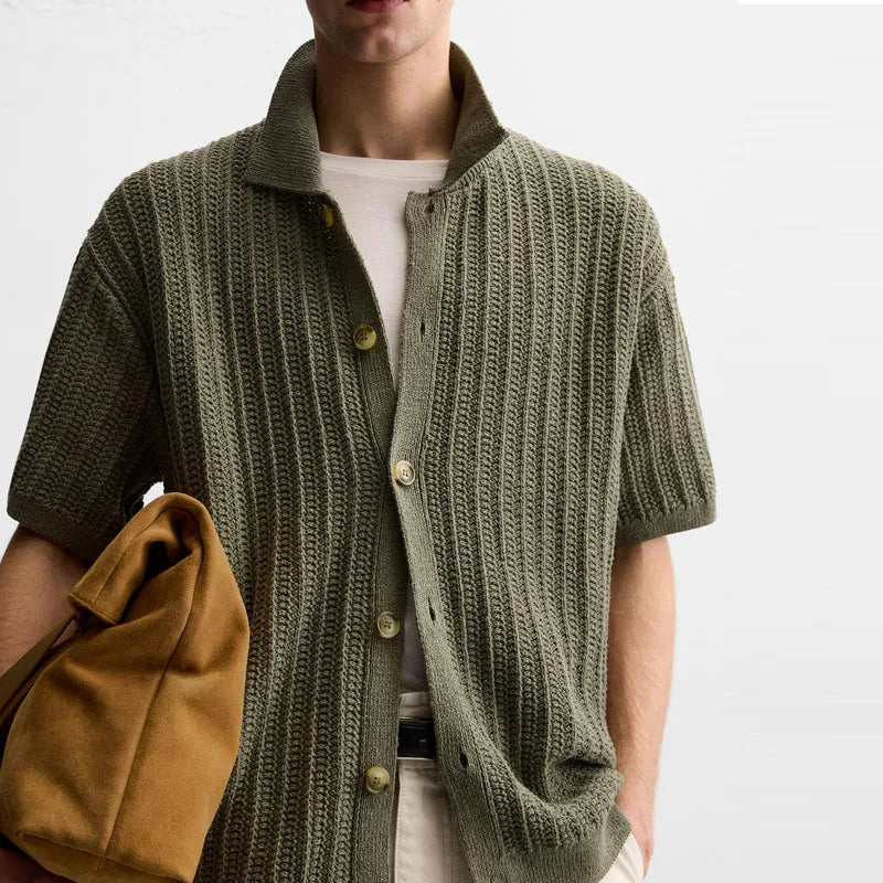 "Zara TEXTURED KNIT SHIRT olive Tricot