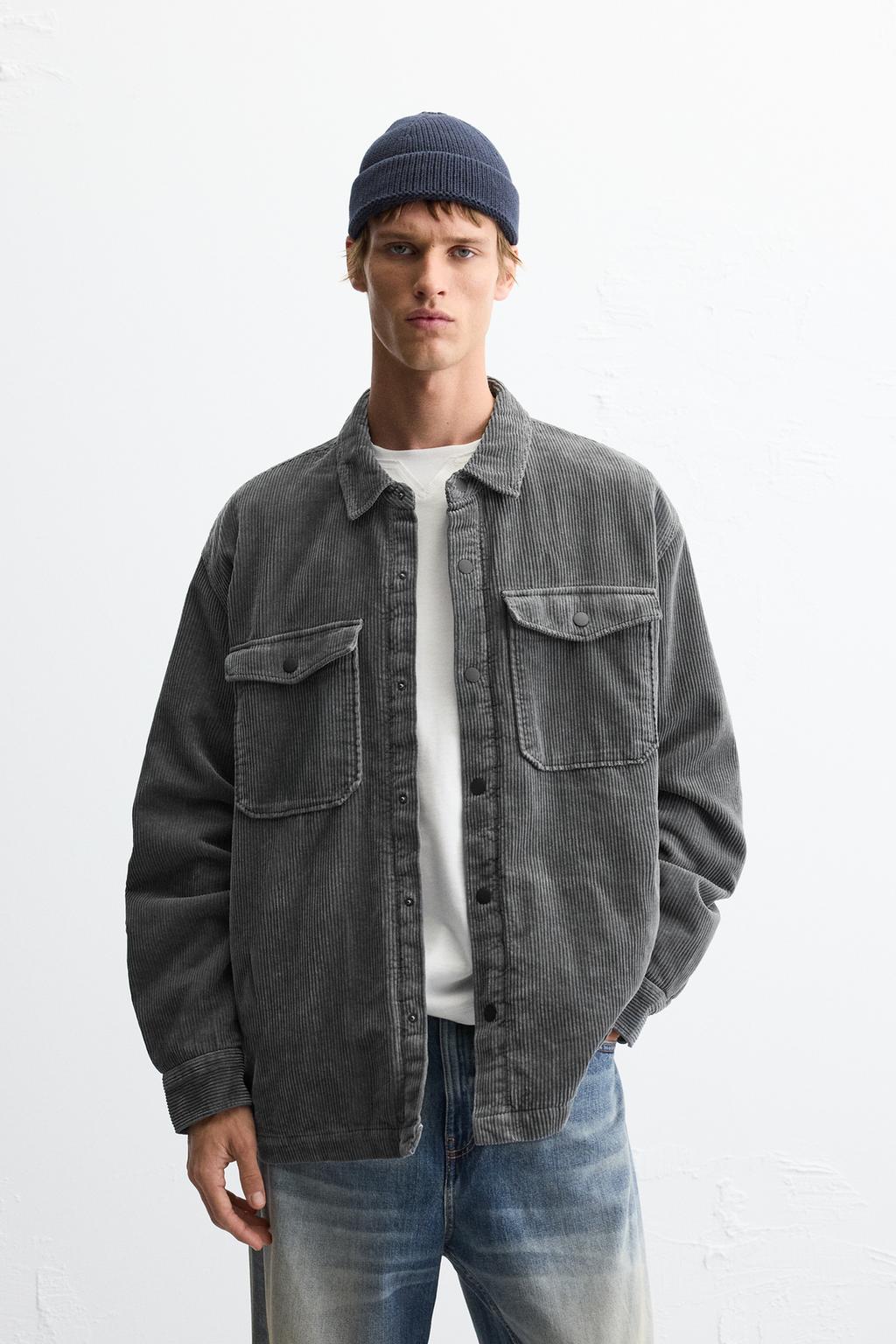 Over Shirt Zara Suede Shirt dark gray