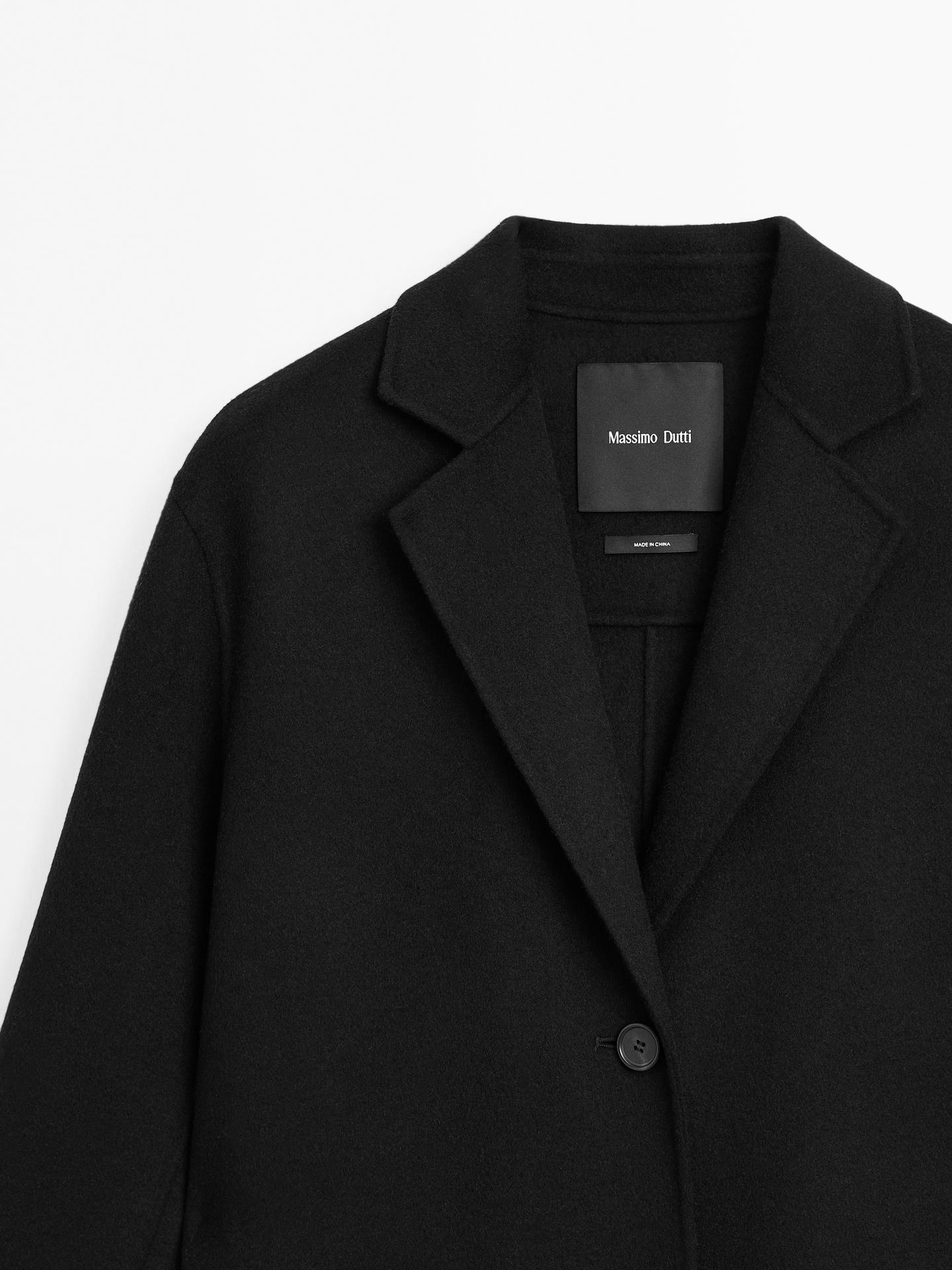 Massimo Dutti LONG WOOL BLEND COAT WOMEN BLACK oversized