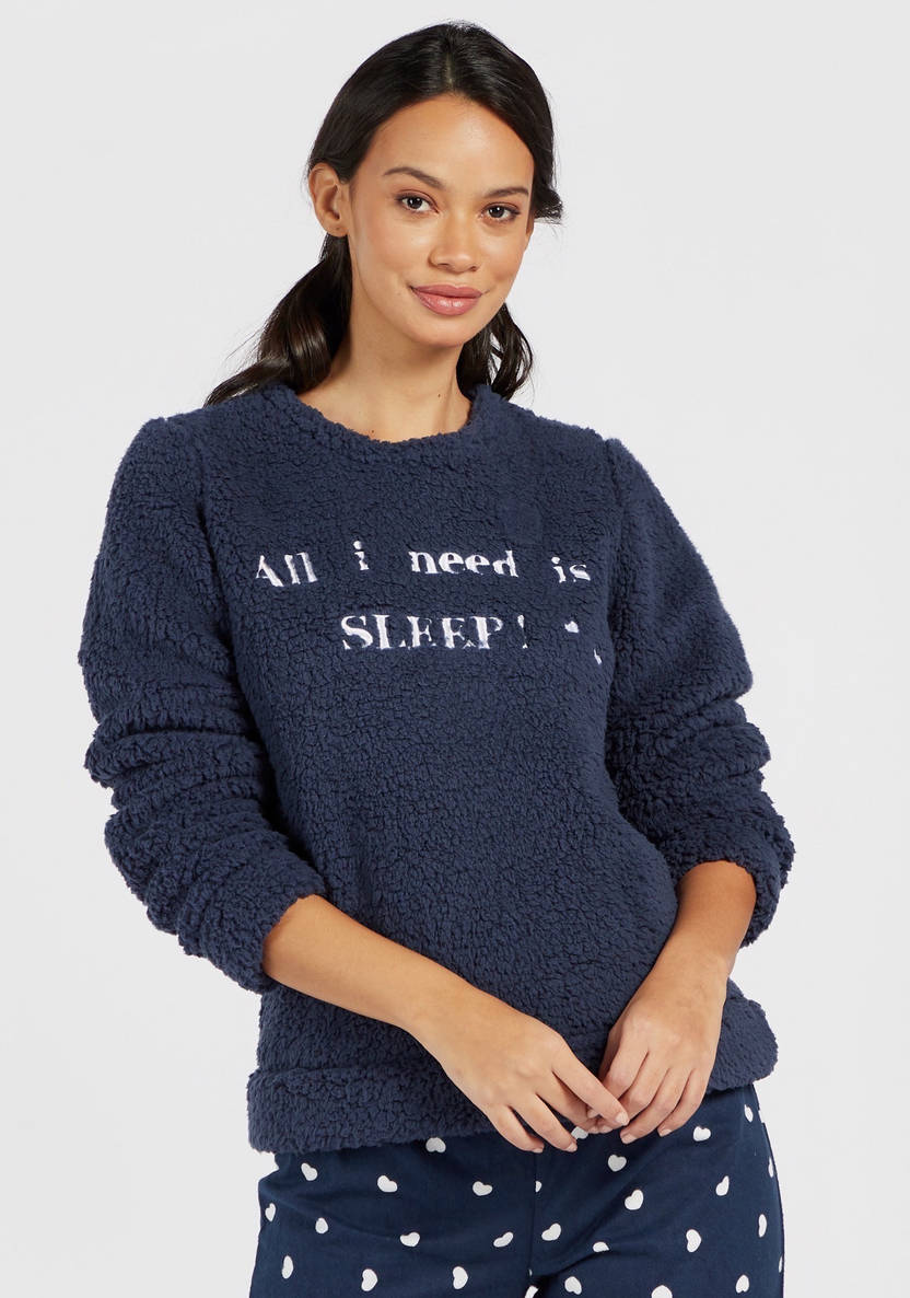 Textured Sweatshirt and All-Over Print Pyjama set